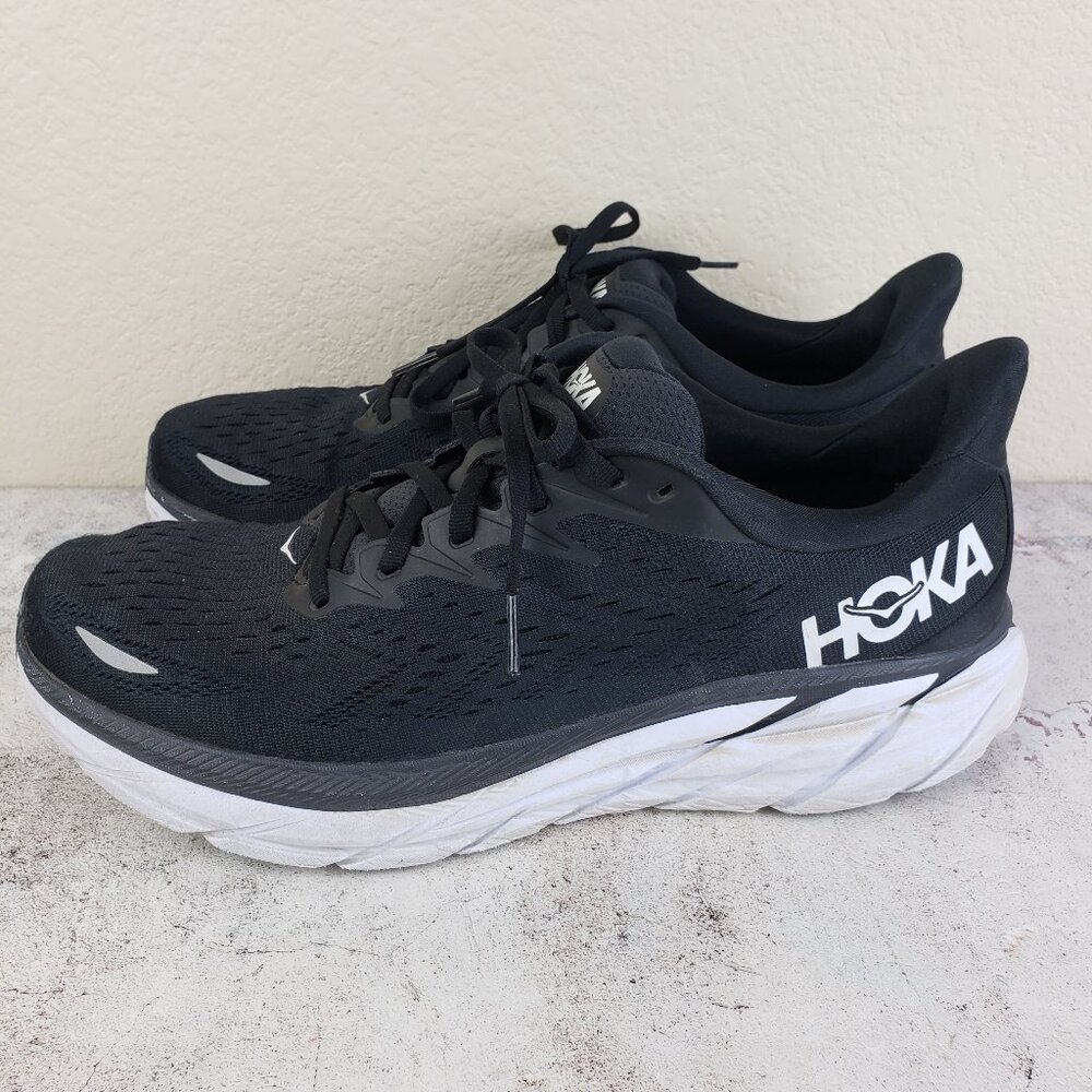 HOKA Clifton 8 Running Shoes Men's size 11.5D Black White Road Sneakers Athletic